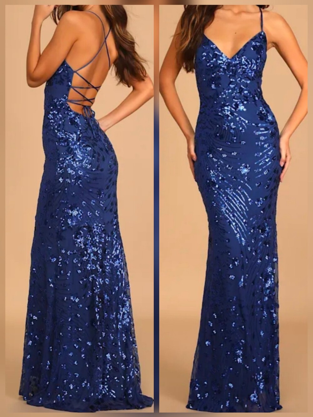 Lulus Photo Finish Royal Blue Sequin Lace-Up Maxi Dress - Size Medium - NWT!